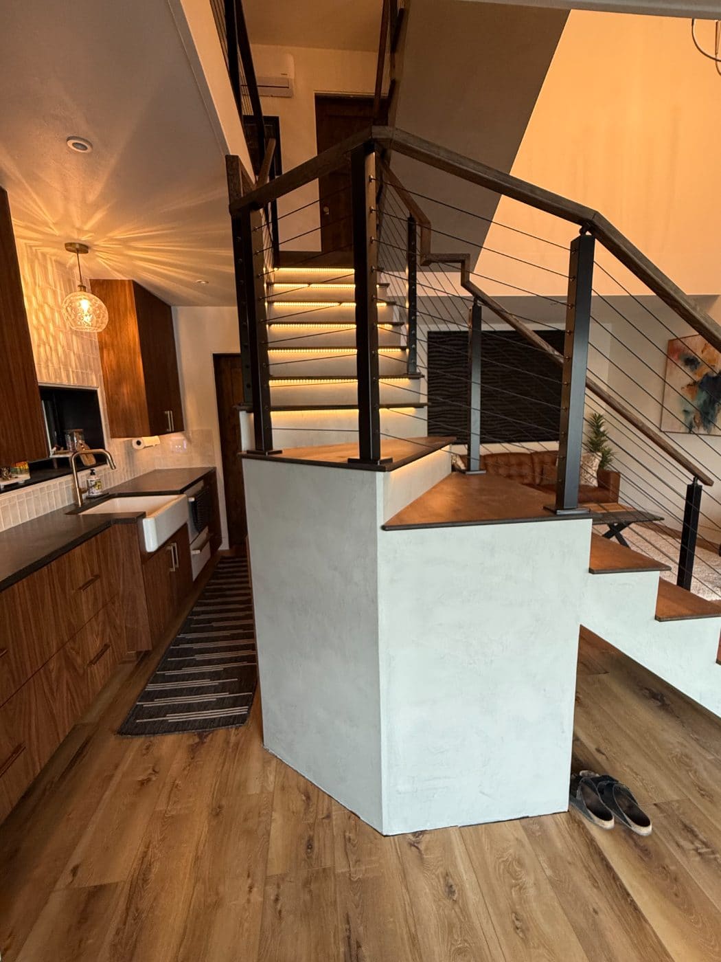 Island and stair — microcement installation by LUXE Surface Finishing