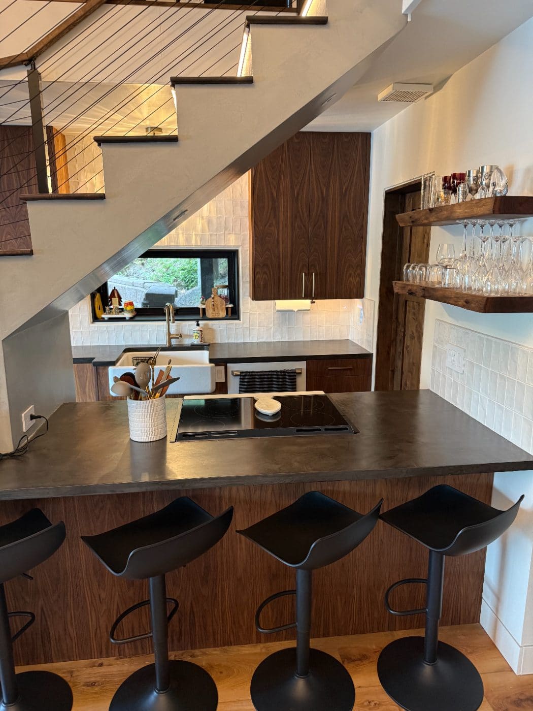 Kitchen and stair — microcement installation by LUXE Surface Finishing